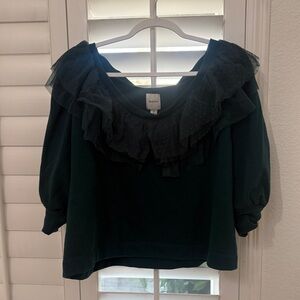 Gibson Dark Green Ruffled Blouse